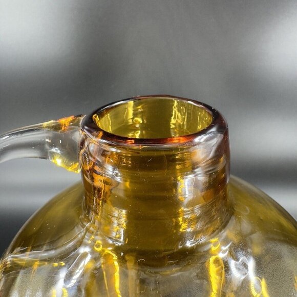 Vintage Hand Blown Amber Glass Jug Decanter Vase With Clear Applied Handle Glass - Picture 12 of 16